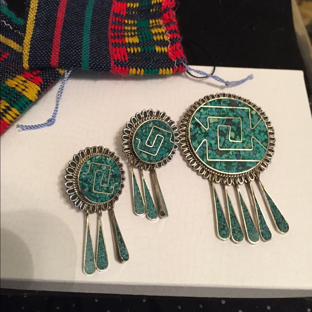 Vintage Crushed Turquoise Pendant & Earrings